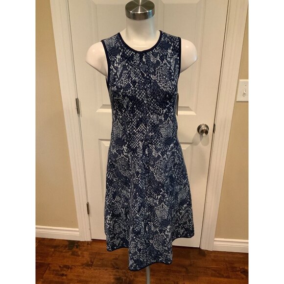 Michael Kors Blue Geometric Reptile Patterned A-Line Dress, Size s - Picture 1 of 6